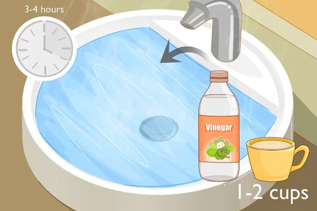 Loại bỏ vết nước với giấm - Cách làm sạch bồn rửa mặt bằng sứ