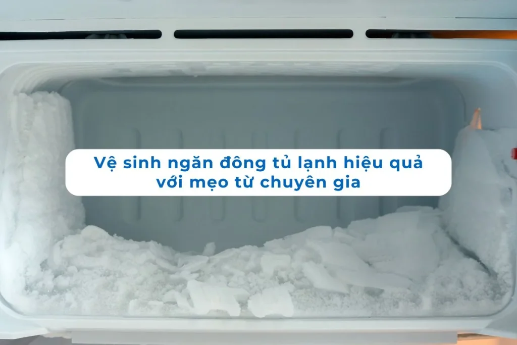 Quá trình vệ sinh ngăn đông tủ lạnh bị đóng tuyết.