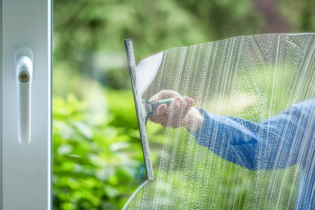 Vệ sinh kính mặt tiền, sáng bóng và trong suốt